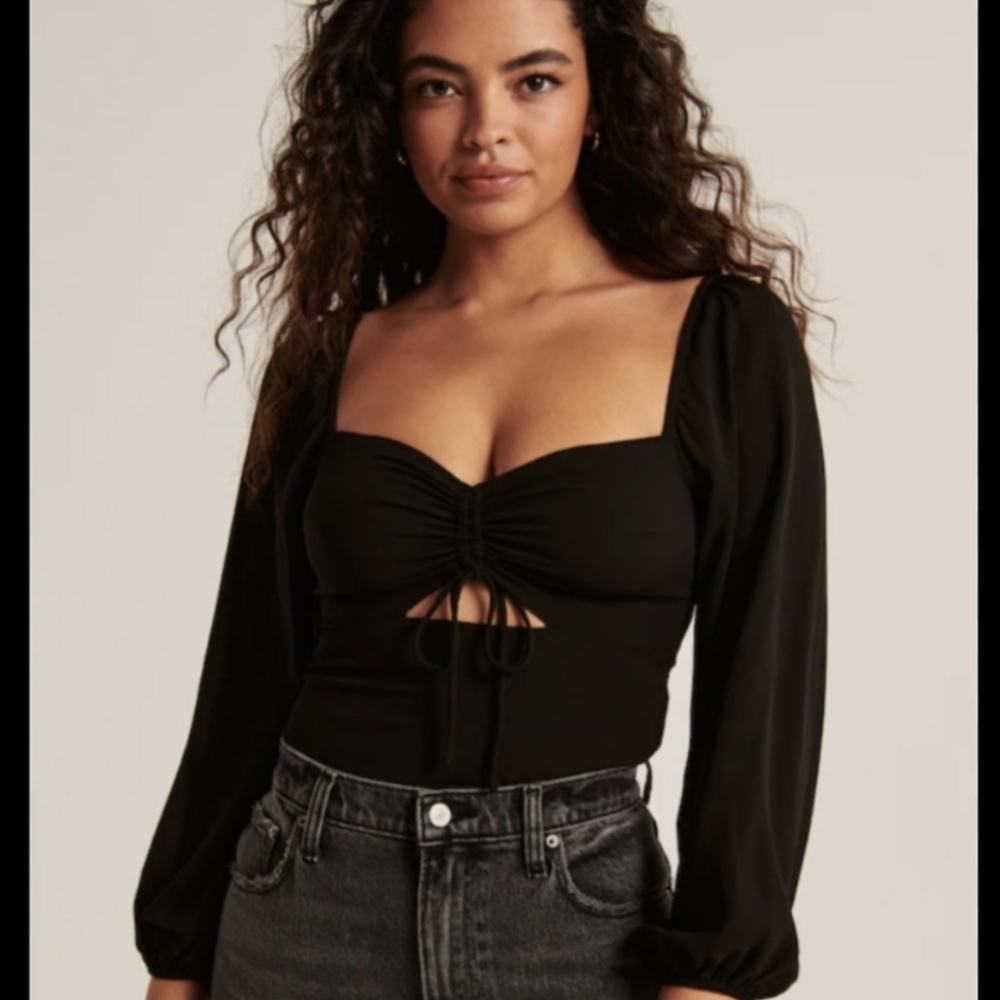 Abercrobie & Fitch‎ Black Sheer Long Sleeve Peek-a-boo Top Women's XS